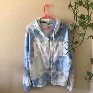 Light Blue Boyfriend Fit Tie Dye PINK Hoodie